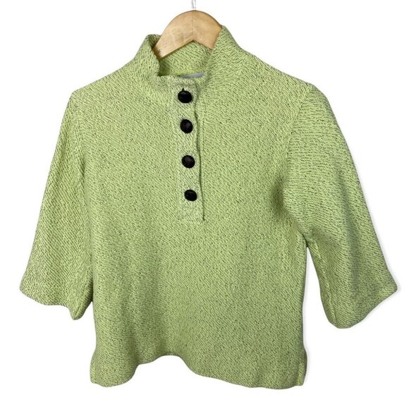 Soft Surroundings Set Sail Lime Green Collared Sweater Size XS Petite Pullover - Picture 2 of 8